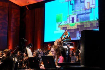 Interactive music live of FEZ during concert of the Montreal Video Game Symphony, by the Orchestre Métropolitain and conductor Dina Gilbert, on Sept. 29th, 2017, at the Wilfrid Pelletier hall. Photo by François Goupil